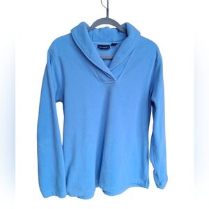 Denim & Co Blue Fleece Shawl Collar Pullover L